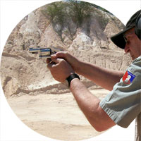 Joe Katz demonstrates defensive handgun techniques with an easily-concealed J-frame Smith & Wesson .357 Magnum revolver.